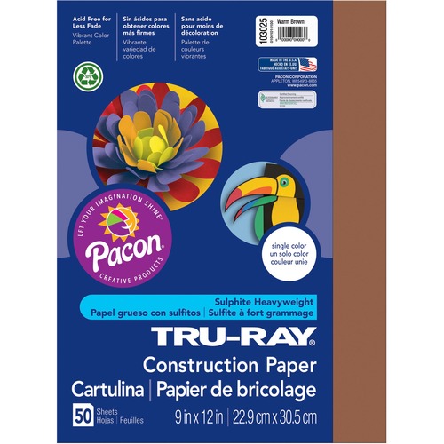 Construction Paper, 76 lb., 9"x12", 50/PK, Brown
