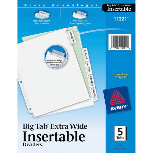 Extra Wide Insertable Dividers,11"x9",5-Tab,Clear / WE Paper