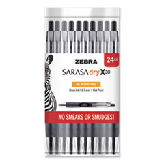 Zebra  Gel Pen, Retractable, Rapid Dry Ink, 0.7mm, 24/PK, Black