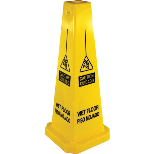 Caution Safety Cone, 4-Sided, 10"x10"x24", Yellow