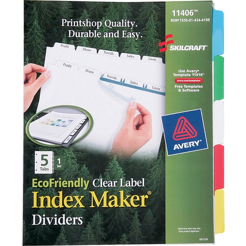 Index Marker Dividers, 5-Color Tabs, 20/ST, Multi