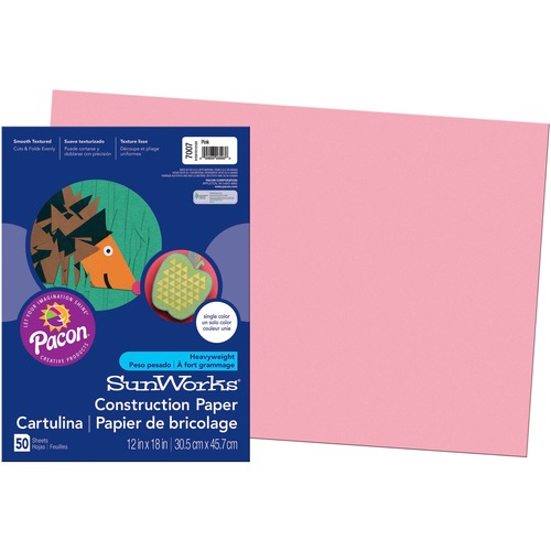 Construction Paper,Smooth Textured,12"x18",50/PK,Pink