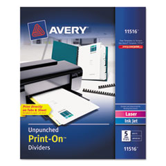 Print-On Dividers, Unpunched, 8-1/2"x11", 5Tab, 5/ST, WE