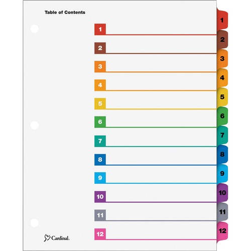One Step Index System, Numbered 1-12, 12 Tabs, Multicolor