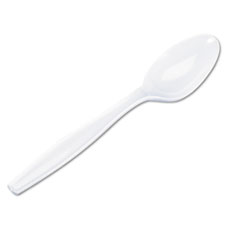 Heavywt Plastic Teaspoons, Bulk, 6" L, 1000/CT, White