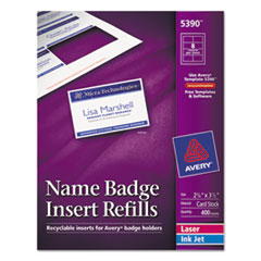 Insert Badge Refill, Fits 2-1/4"x3-1/2", 8/Sht, 400/BX, WE