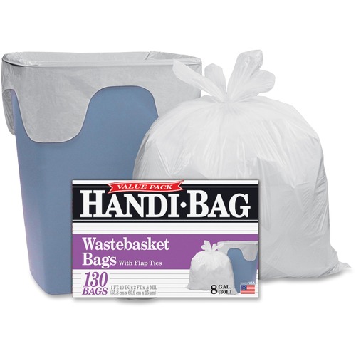 Trash Bags, 8 Gallon, .6 mil, 21-1/2"x24", 130/BX, White