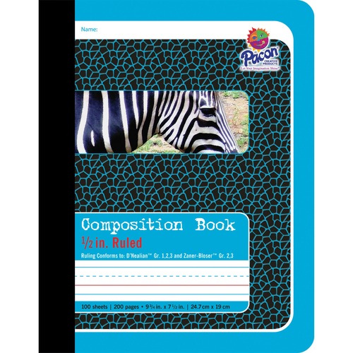 Composition Book, 1/2" Ruled, 100 Shts, 9-3/4"x7-1/2", BKWE