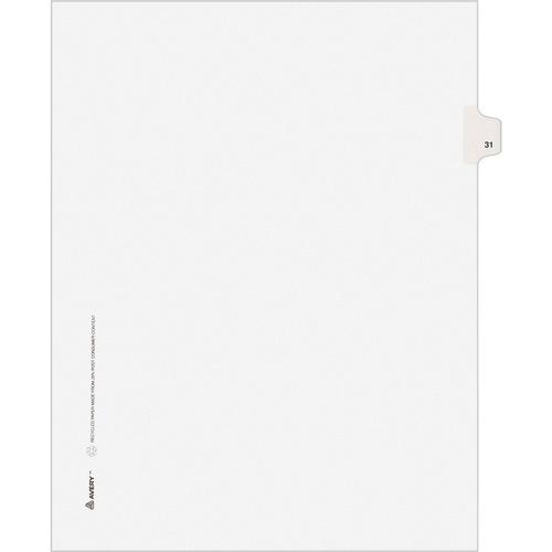 Numeric Divider, "31", Side Tab, 11"x8-1/2", 25/PK, White