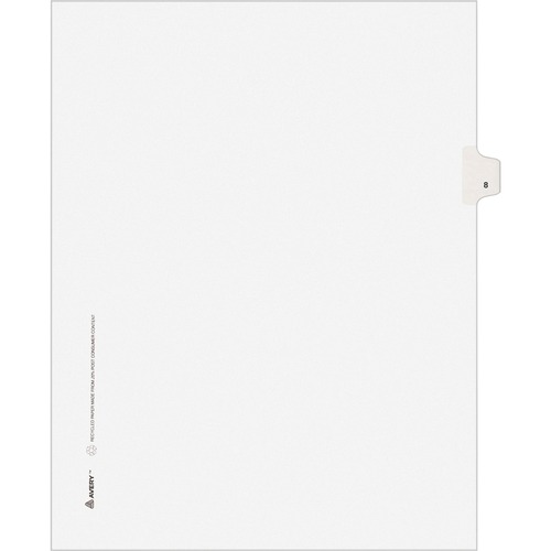 Numeric Divider, "8", Side Tab, 11"x8-1/2", 25/PK, White