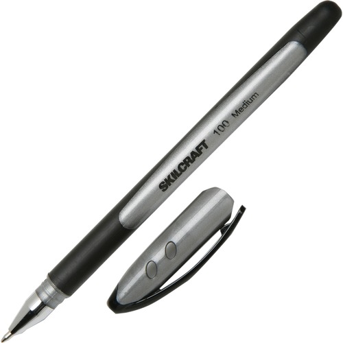 Ballpoint Stick Pen, Rubber Grip, Med. Pt., 1.0mm, Black Ink