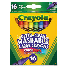 Ultra-Clean Washable Lrg Crayons, 16/BX, Ast