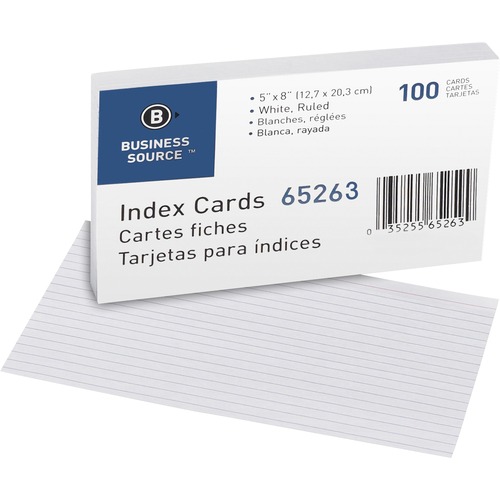 Index Cards, Ruled, 72 lb., 5"x8", 100/PK, White