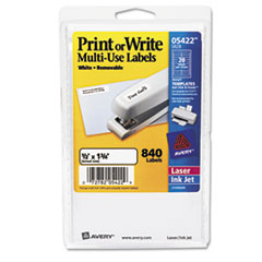 Removable Multipurpose Label,1/2"x1-3/4",840/PK,White