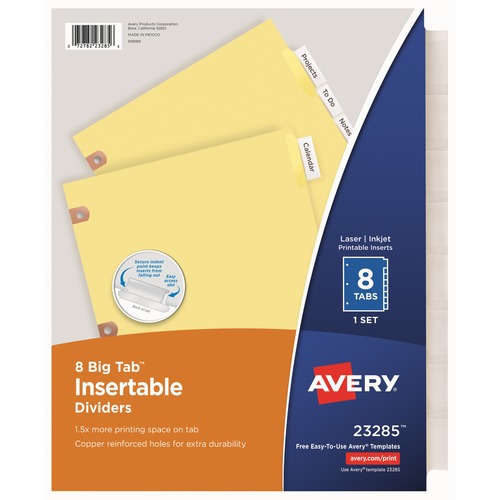 Big Tab Insertable Dividers,11"x8-1/2",8-Tab,Buff/Clear