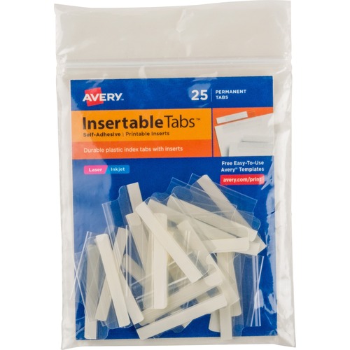 Index Tabs W/ Printable Inserts, 1-1/2"L, 25/PK, Clear