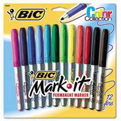 Permanent Marker, w/ Rubber Grip, Fine Point, 12/PK, AST