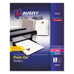 Print-On Dividers, 9-1/2"x11", 5TB/25ST, White