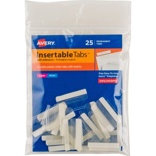 Index Tabs W/ Printable Inserts, 1"L, 25/PK, Clear