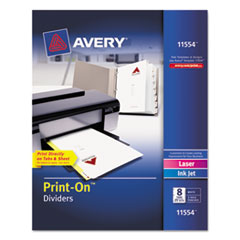 Print-On Dividers, 9-1/2"x11", 8TB/25ST, White