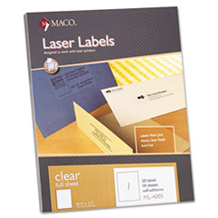 Mailing Labels, Laser, Full Page, 8-1/2"x11", 50/BX, Clear