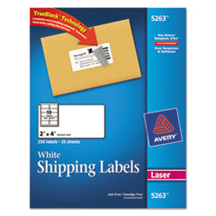 Laser Labels, Mailing, Permanent, 2"x4", 250/PK, White