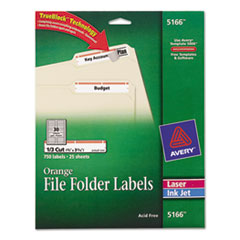 Permanent Filing Labels, 1/3 Cut, 750/PK, Orange