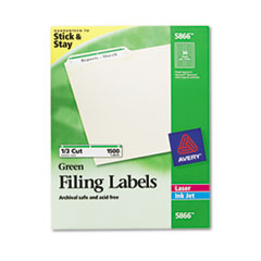 Permanent Filing Labels, 1/3 Cut, 1500/BX, Green