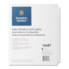 Index Dividers, Unpunched, 5-Tab, 25 Sets/BX, White