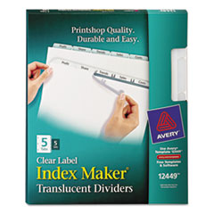 Index Label Dividers, Plastic, 5-Tab, 3HP Punched, Clear