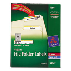 Permanent Filing Labels, 1/3 Cut, 1500/BX, Yellow