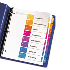 Ready Index Dividers, TOC,1-8 Tab,3HP,8-1/2"x11",6/ST,Multi