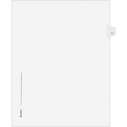 Numeric Divider, "6", Side Tab, 11"x8-1/2", 25/PK, White