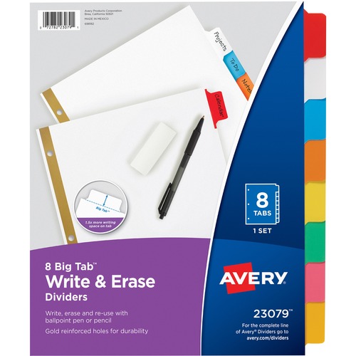 Write-On Dividers,w/Erasable Tabs,8-Tab,11"x8-1/2",Multi