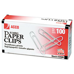 Paper Clips, Jumbo, .041 Gauge, 100/BX, 10BX/PK, Silver