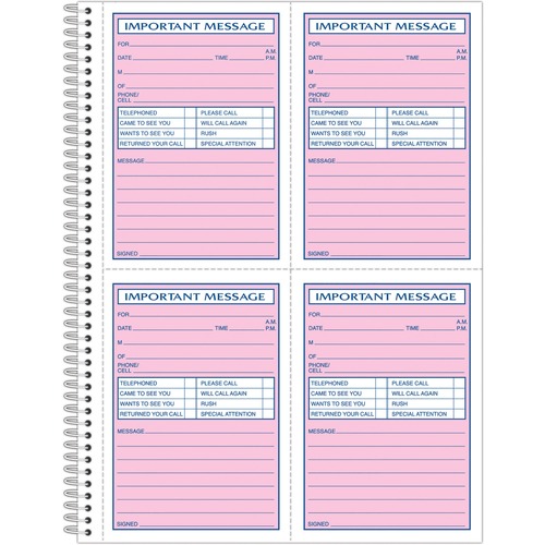 Important Message Book, 11"x8-1/4", 200 Sets, PK/CY Paper