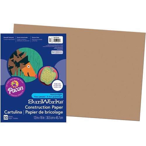 Construction Paper,Smooth Textured,12"x18",50/PK,Light Brown