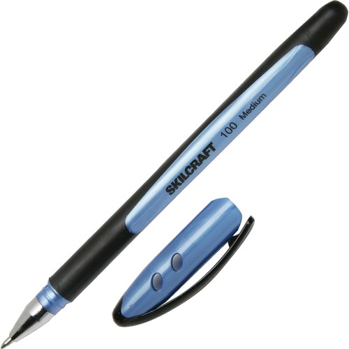 Ballpoint Stick Pen, Rubber Grip,Med. Pt., .7mm, Blue Ink