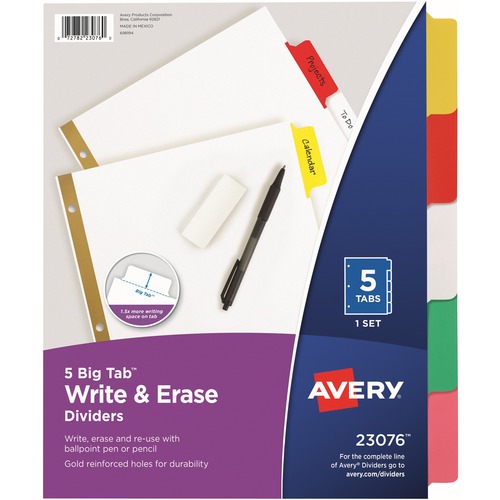 Write-On Dividers,w/Erasable Tabs,5-Tab,11"x8-1/2",Multi