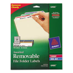 Filing Labels,Laser/Inkjet,Removable,2/3"x3-7/16",750/PK,Ast
