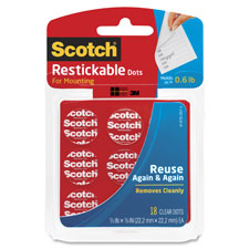 Restickable Adhesive Dots, .88" Diam. 24/PK, Clear