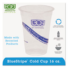 Cold Cup, Blue Stripe, 16oz, Rcyl'd PET, 1000/CT, Clear