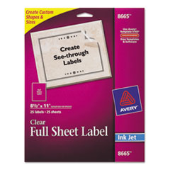 Inkjet Mailing Labels, Full Sheet, 8-1/2"x11", 25/PK, Clear