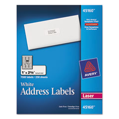 Laser Labels, Mailing, 1"x2-5/8", 7500/BX, White