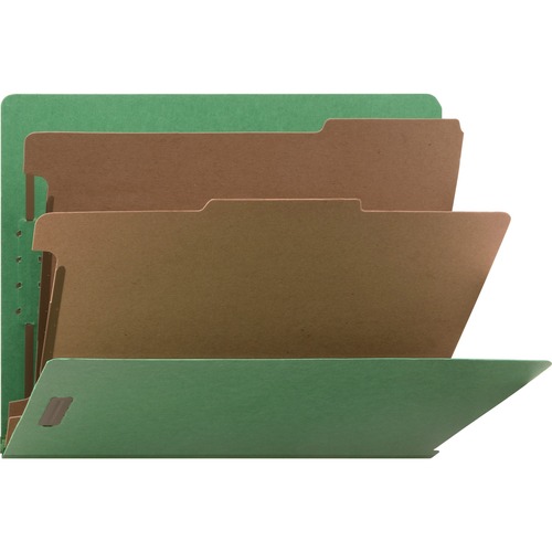 Classification Folders, End Tab, Ltr, 2-Div, 10/BX, Green