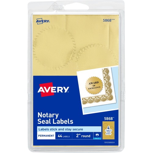 Notarial/Certificate Seals, 2" D, 4"x6" Sht, 44/PK, Gold