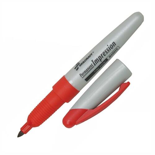 Permanent Marker, Fine Tip, 12/PK, Red Ink
