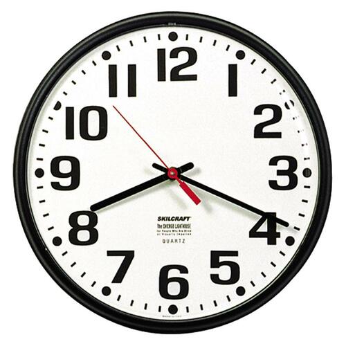 Wall Clock, Round, 12-3/4" D, Black Frame/White Face