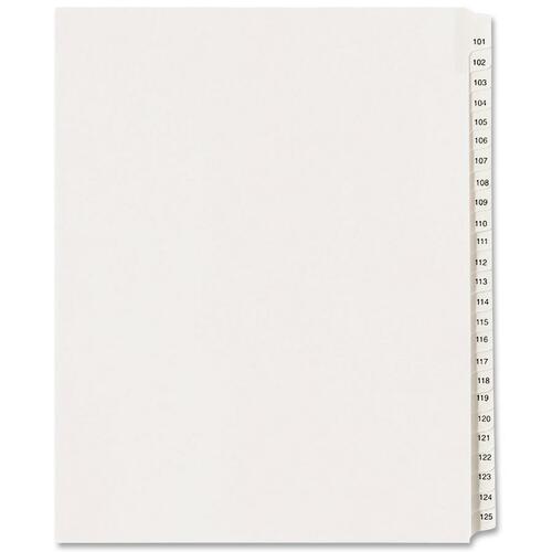 Collated Dividers, 101-125, Side Tab, 11"x8-1/2", White