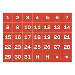 Magnetic Calendar Characters, 1-31, 1"x1", 35/BG, Red